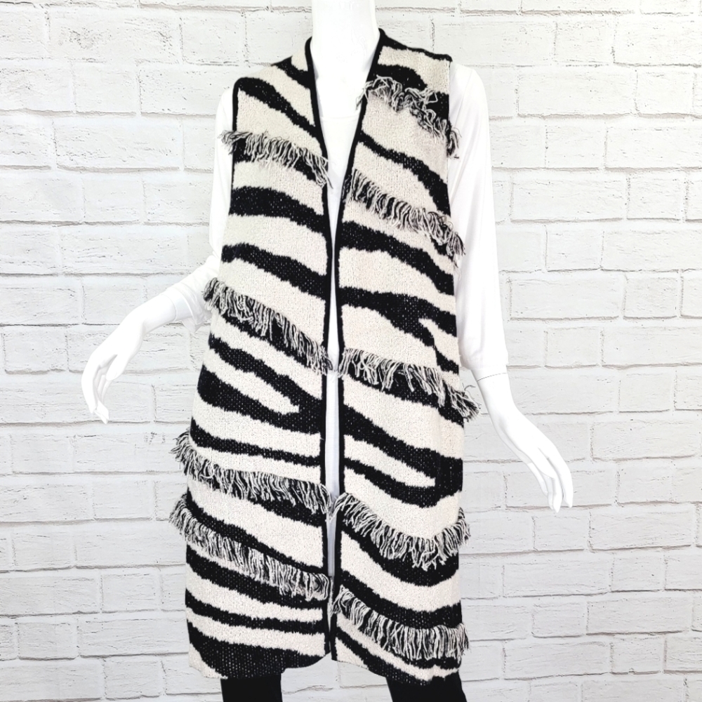 Chico's NWT! Zebra Fringe Anne Vest Size:2